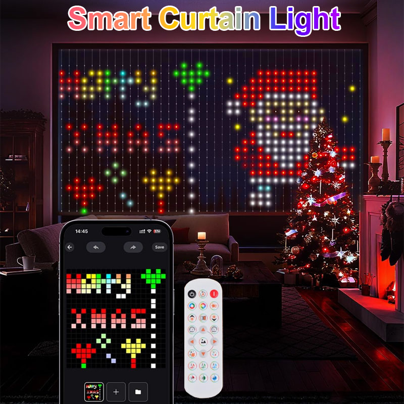 Home Decor Free App - 2025年 Bluetoothスマートクリスマスライト アプリ制御 DIY RGBICカーテンLEDストリングライト パーティー