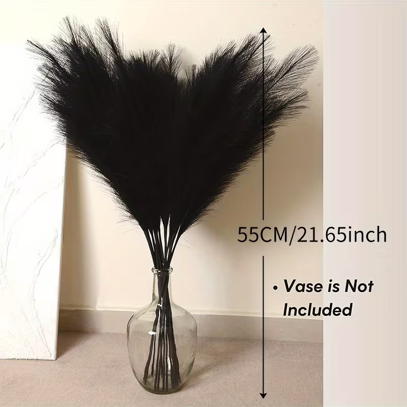 Pampas Grass Decor - 人工パンパスグラス装飾6個セット、ハロウィンや家の装飾用の大きなふわふわフェイクプラッシュ植物（ブラック）