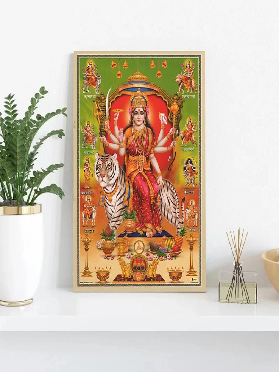 デュルガ女神ヴィンテージインド神ヒンドゥー教キャンバス絵画ウ - Home Decor Indonesia のレビューと価格
