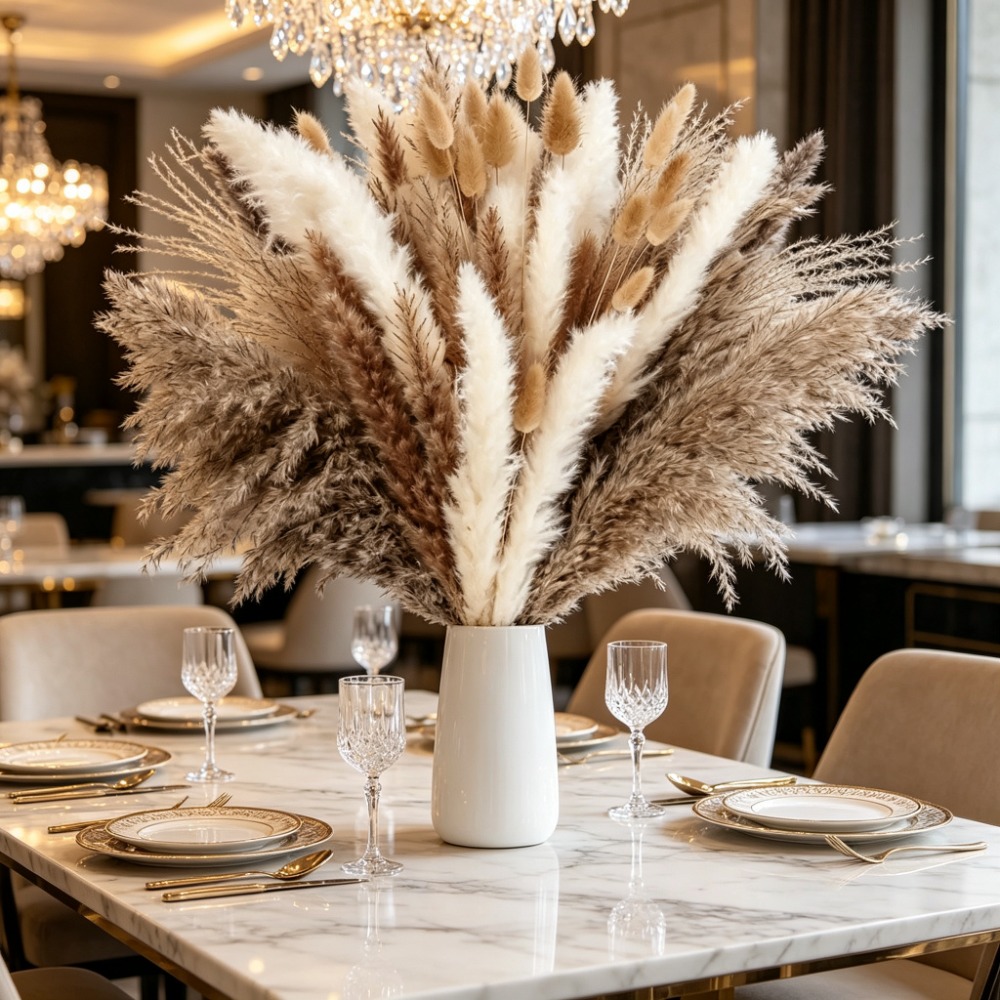 ドライフラワー、茶色と白のパンパスグラスのブーケ。ボヘミアン - Pampas Grass Decor のレビューと価格