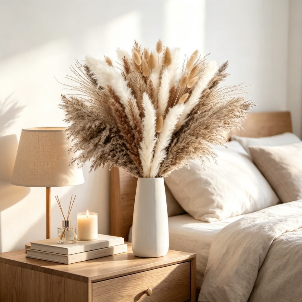 ドライフラワー、茶色と白のパンパスグラスのブーケ。ボヘミアン - Pampas Grass Decor のレビューと価格