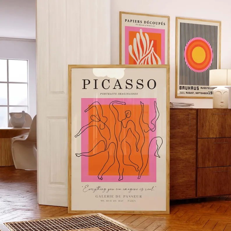 3 個モダンオレンジバウハウスとピカソの壁アートプリントキャ - Home Decor Theme のレビューと価格