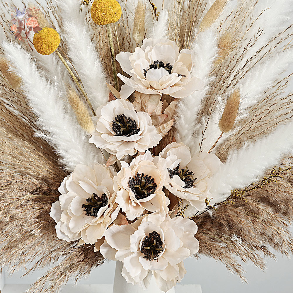 55 個造花花束ふわふわススキミックス偽牡丹モダンラグジュア - Pampas Grass Decor のレビューと価格